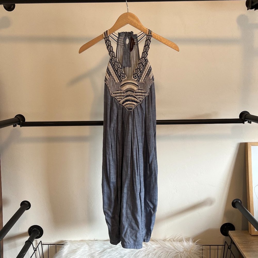 Anthropologie Ranna Gill Wiltern Chambray Dress Woven Neckline S